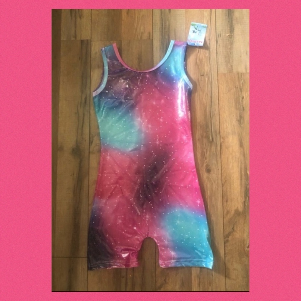 Pink,blue and green one piece gymnastic one piece.9